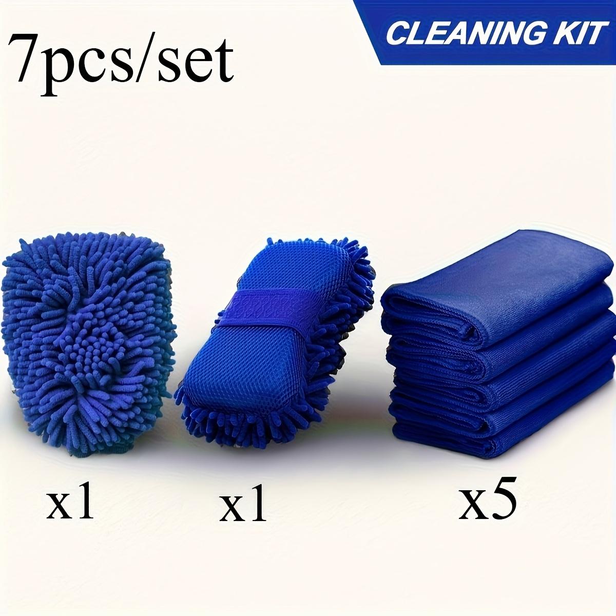 

7PCS Highly Absorbent Cleaning Kit, Reusable for Cabin/car/home/kitchen Cleaning -1 Sponge+1 Glove+5 Towels синій