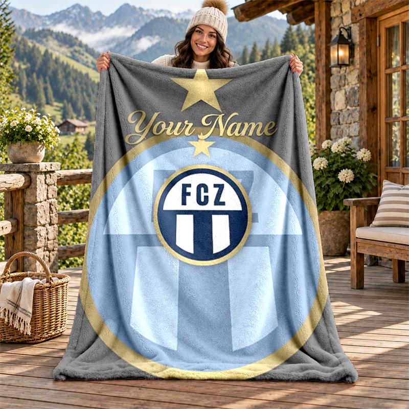 FC Zurich Custom Name Flannel Blanket Personalized Soft Warm Plush Throw Blanket Customized Gift for Family Friends