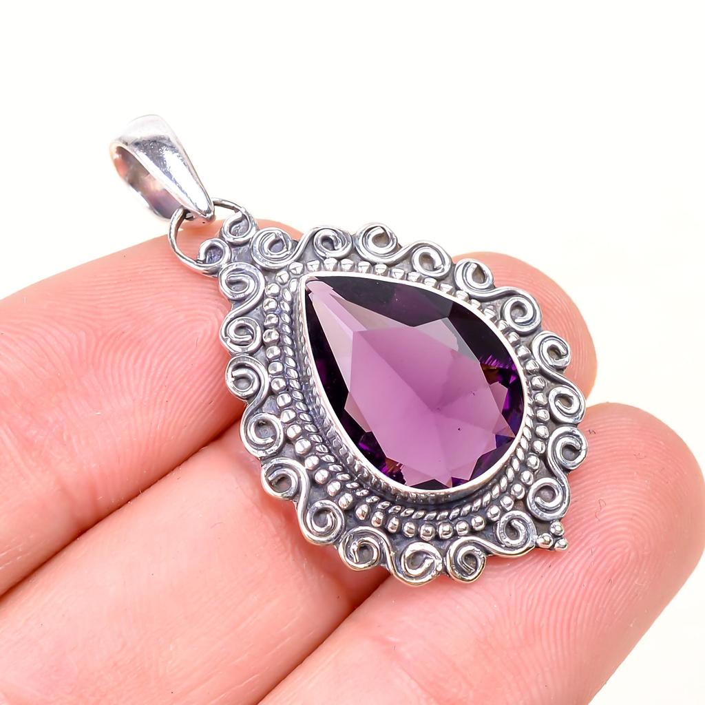 Amethyst Gemstone Handmade Solid 925 Solid Sterling Silver Jewelry Anniversary Pendant For Her