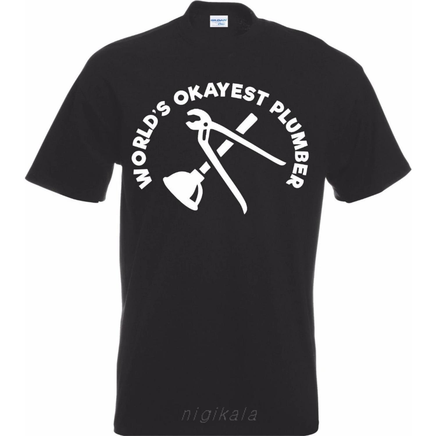 

0% Cotton s Summer Custom Print T-Shirt Okayest Plumber T-Shirt Fun Plumbing Repair DIY Jokes Custom Tee Shirt S чёрный