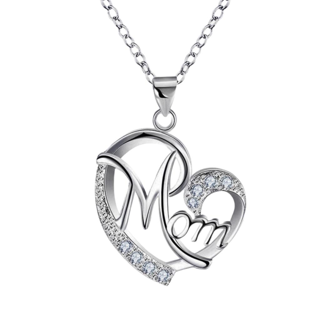 High-End Heart-Shaped Mom Necklace with Rhinestone Pendant - Perfect Mother's Day Jewelry