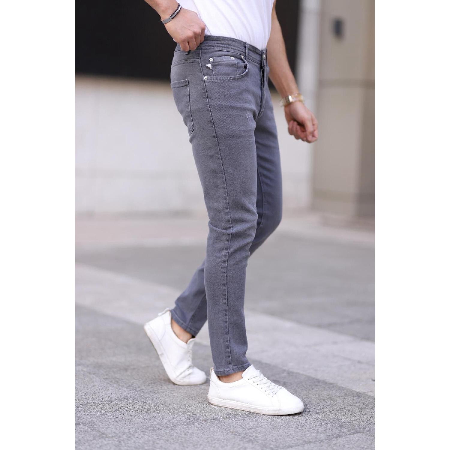 

Мужские джинсы скинни из лайкры с серым носком 29 серый