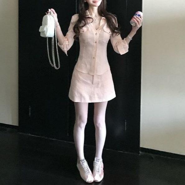 Temperament simple old money style shirt skirt set women s spring and summer 2026 fashion versatile new two-piece set S