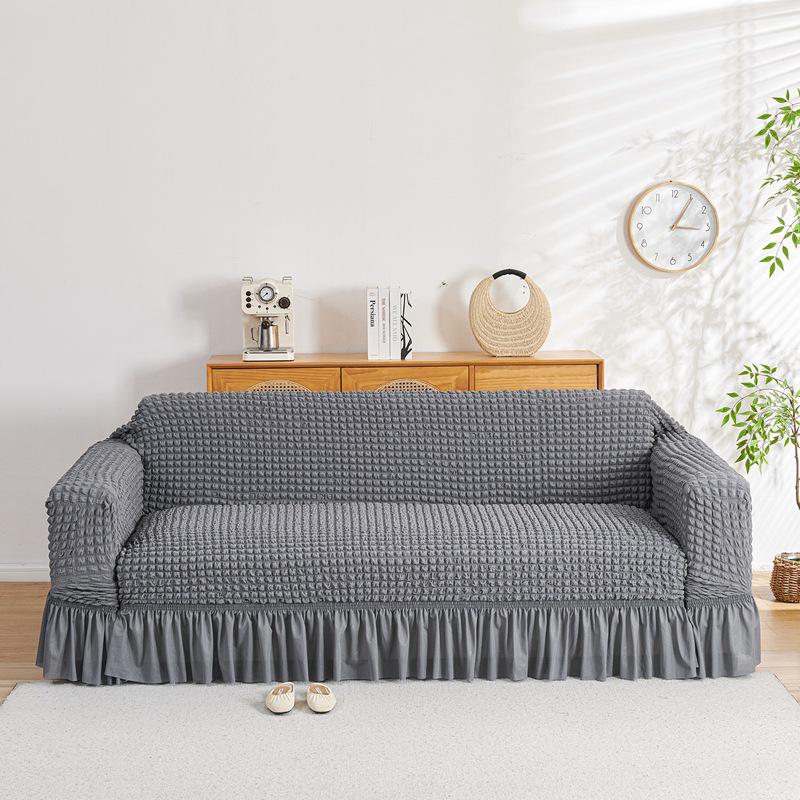 Four Seasons Wind Bubble Gauze Sofa Skirt, Thick & Fully Wrapped, High-End Elastic Cover for Lazy Person