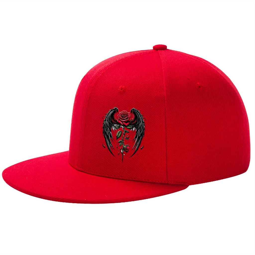 Winged Rose Graphic Baseball Cap Unisex Adjustable Polyester Snapback Hat for Casual Outdoor