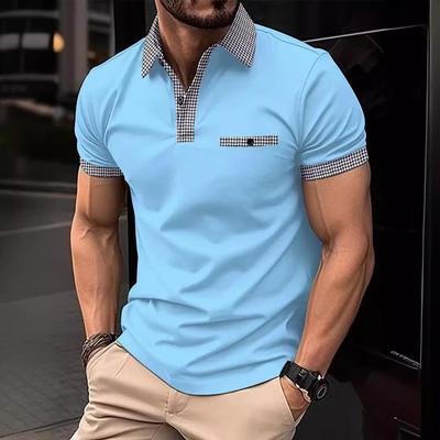 Men's Short Sleeve Color Block Polo Shirt - European & American Summer Style
