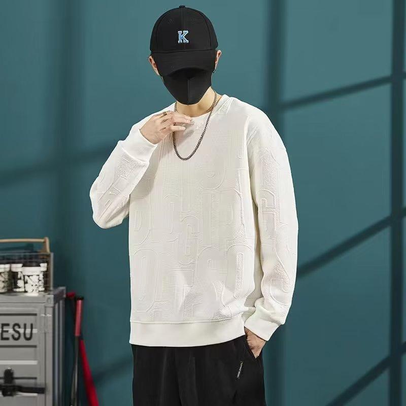 2025 spring and autumn new heavy men's sweater loose trend fashion round neck versatile casual long-sleeved T-shirt men