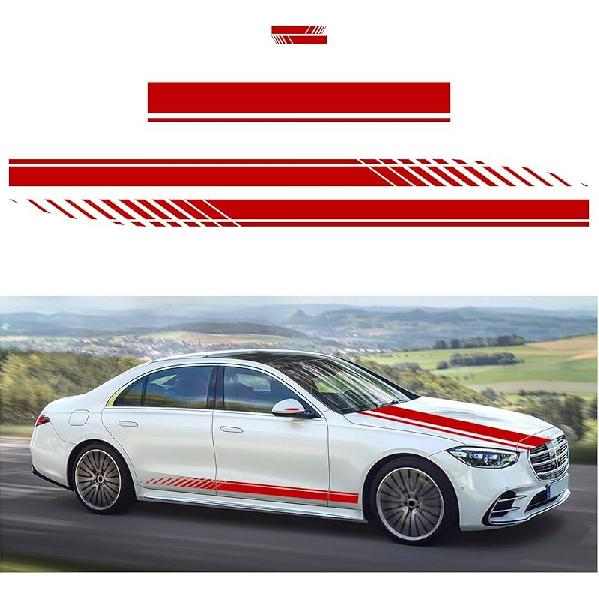5 PCS Car Hood Stripe Sticker, Vinyl Modified Rearview Mirror Decals, Racing Sports Auto Body Side Sticker Decoration, Universal Exterior Stickers