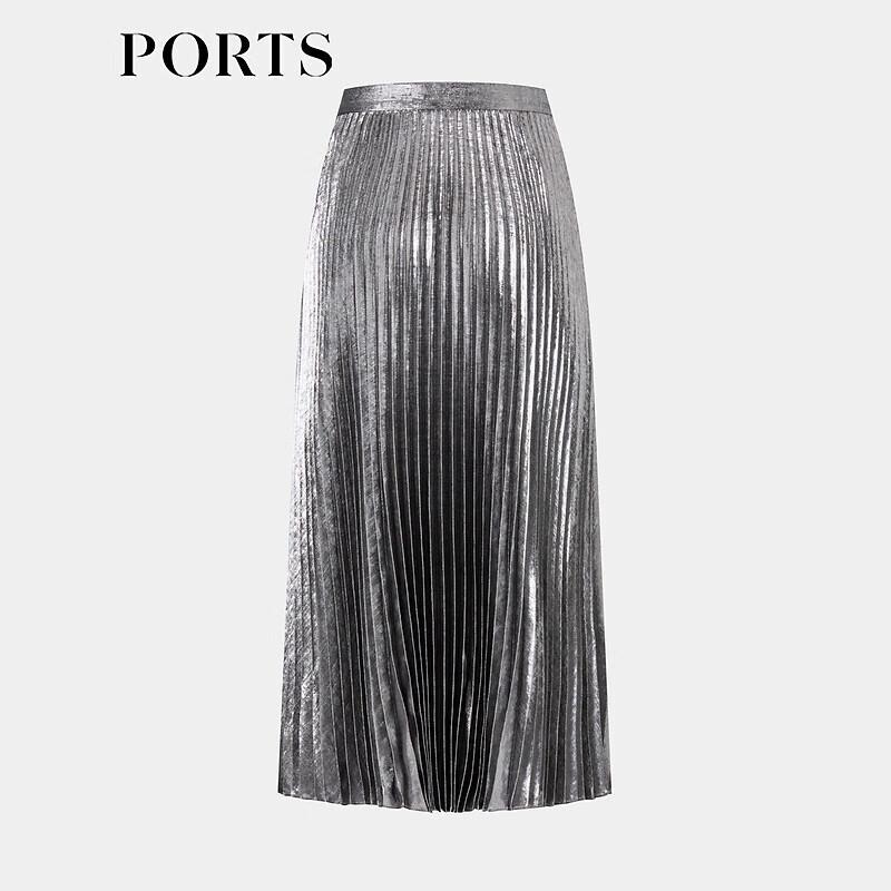 PORTS Women's Grey Pleated Midi Skirt
