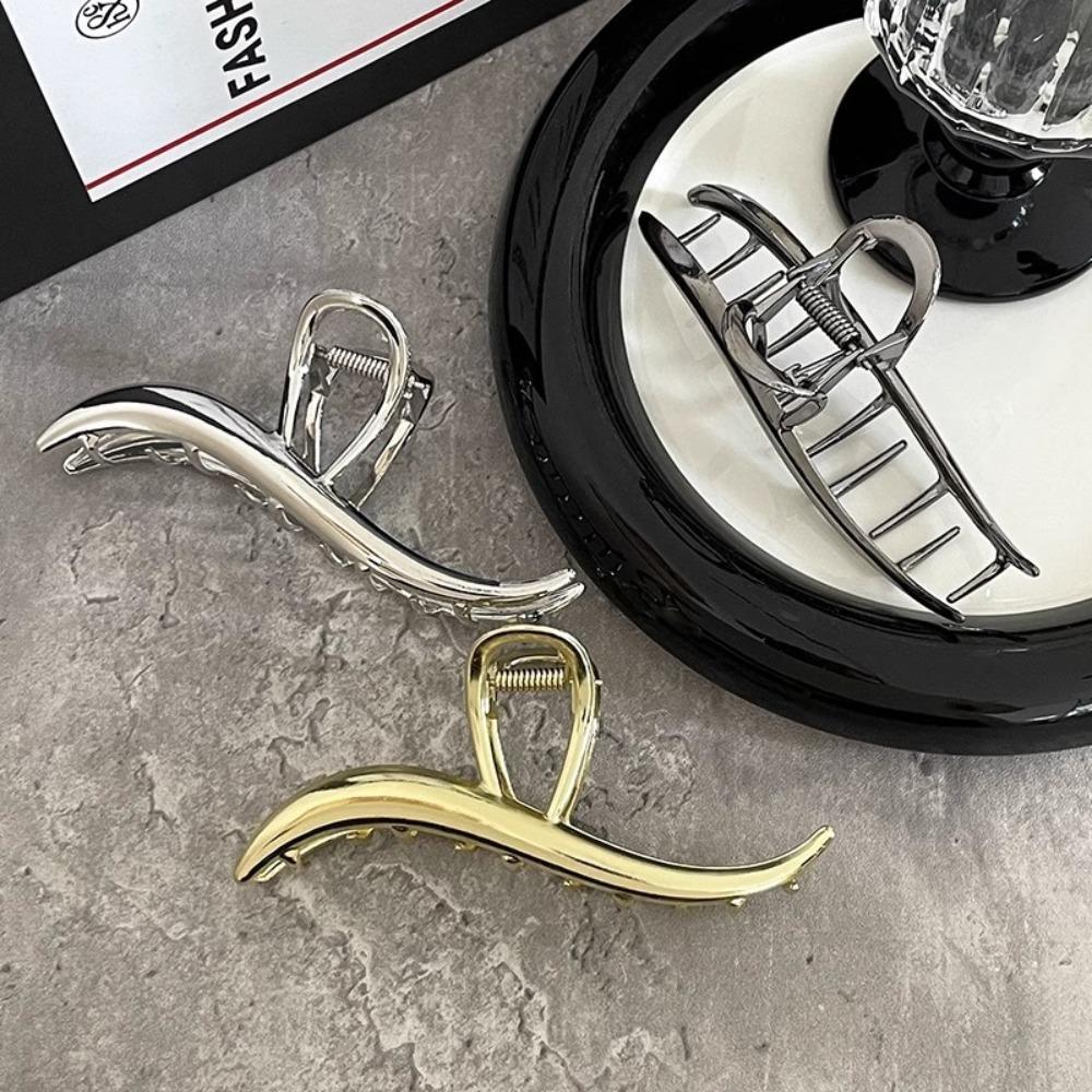 1pc Minimalist Metallic Wave Hair Claw Clips Tones Sleek Curved Design Perfect Effortless Updos Daily Looks Hair Accessories