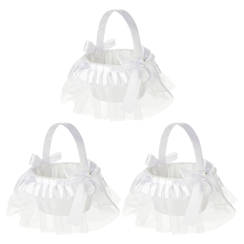 

Bridal Flower Basket Pearls Handle Wedding Basket Comfort Grip Handle Wedding Accessory Perfect for Flower Girls 1