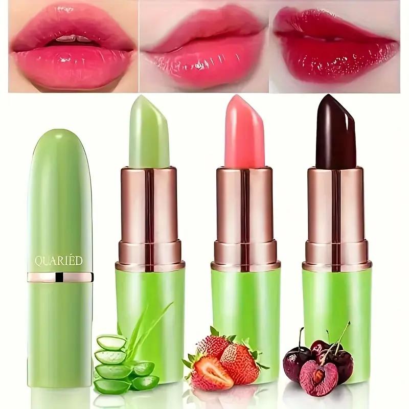 3Pcs Color Changing Lip Balm Set Aloe Vera Hydrating Lip Care Long Lasting Moist Lip Tint 3 Fruit Scent Shades