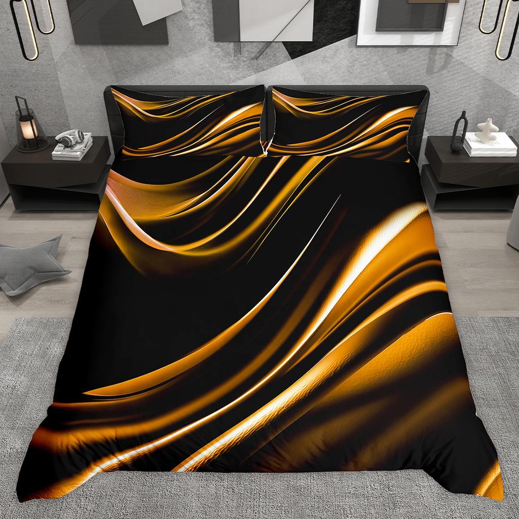 Homewish Neon Wave Lines Duvet Cover Set Black Geometric Bed Set Modern Abstract Art Quilt Cover Set