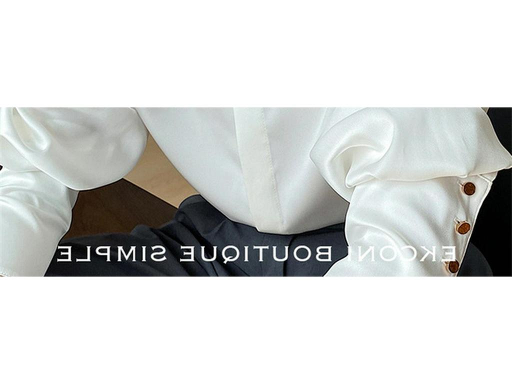 Women's High-End Satin Shirt with French Pointed Collar - Long Sleeve, Stylish Spring/Autumn Top