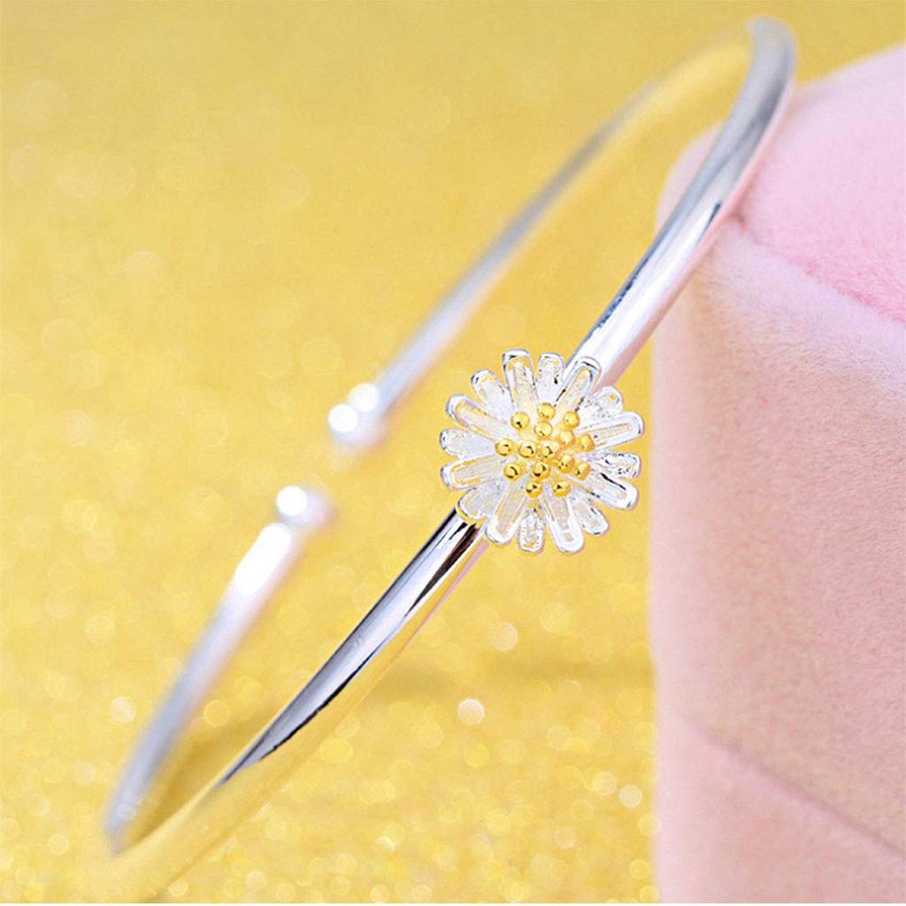 Rockyu Silver Sun Free Size Simple Fashion Accessory Women's Bangle, 925, Round, Chrysanthemum, Flower, Bracelet,