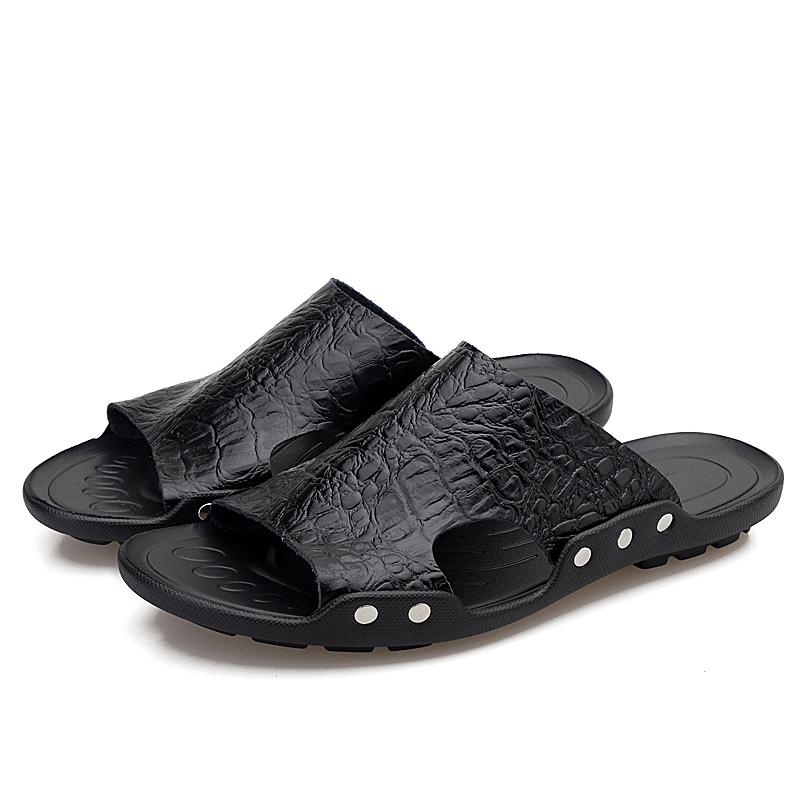 Pánské ploché pantofle Extra široké pantofle Venkovní pláž Otevřená špička Běžné Měkké vycházkové kožené sandály Velká velikost