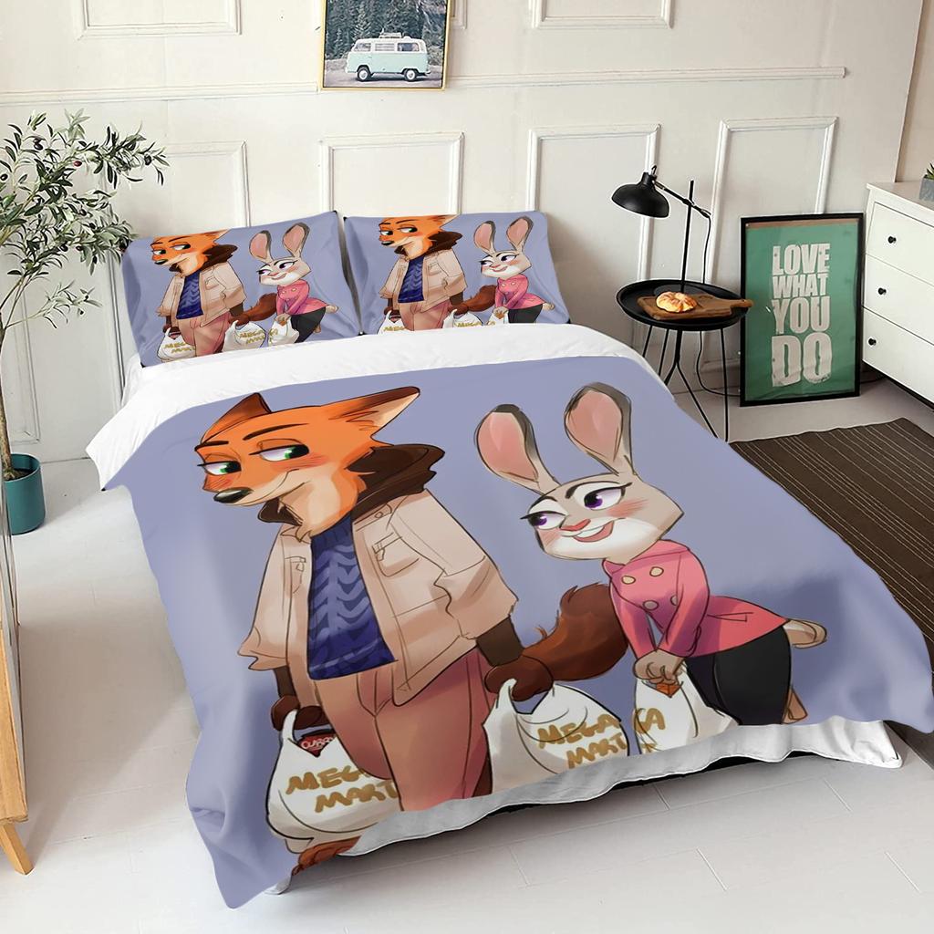 Zootopie Judy Nick Ensemble de housse de couette Couette Literie Ensemble de literie 3D pour enfants Ensemble 3 pièces 1 housse de couette Taille King