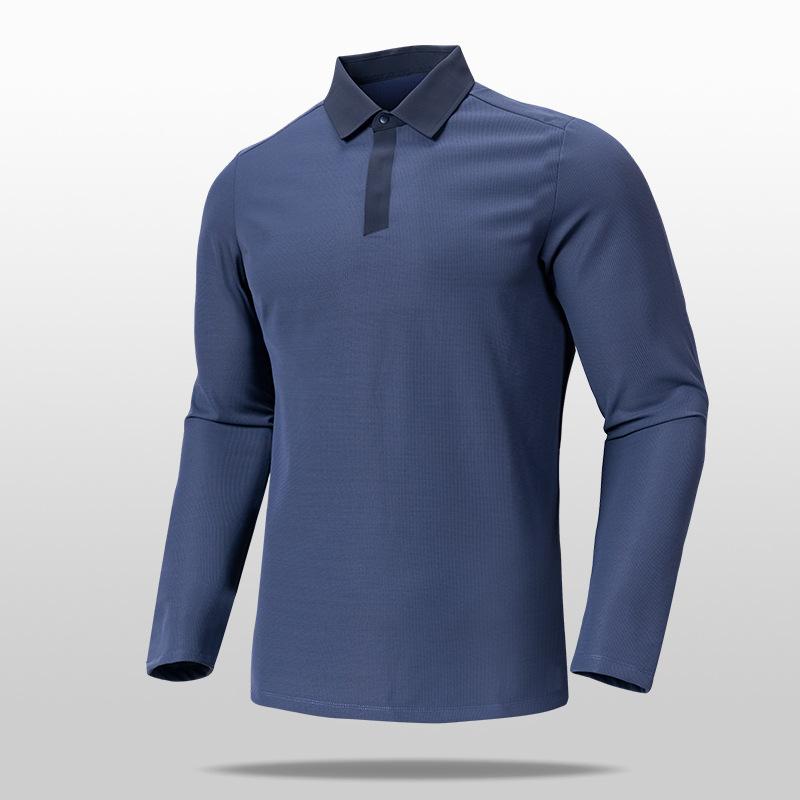 Autumn and Winter Polo Shirt Men's Spliced Ice Silk Long Sleeved Versatile Casual Lapel Polo Shirt