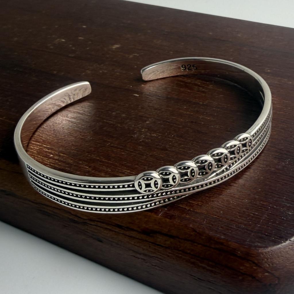 Xiaomi 100% Solid 925 Sterling Silver Retro Bracelet for Women Men Vintage Handmade Wide Hollow Shape Simple Bracelet Birthday Gift