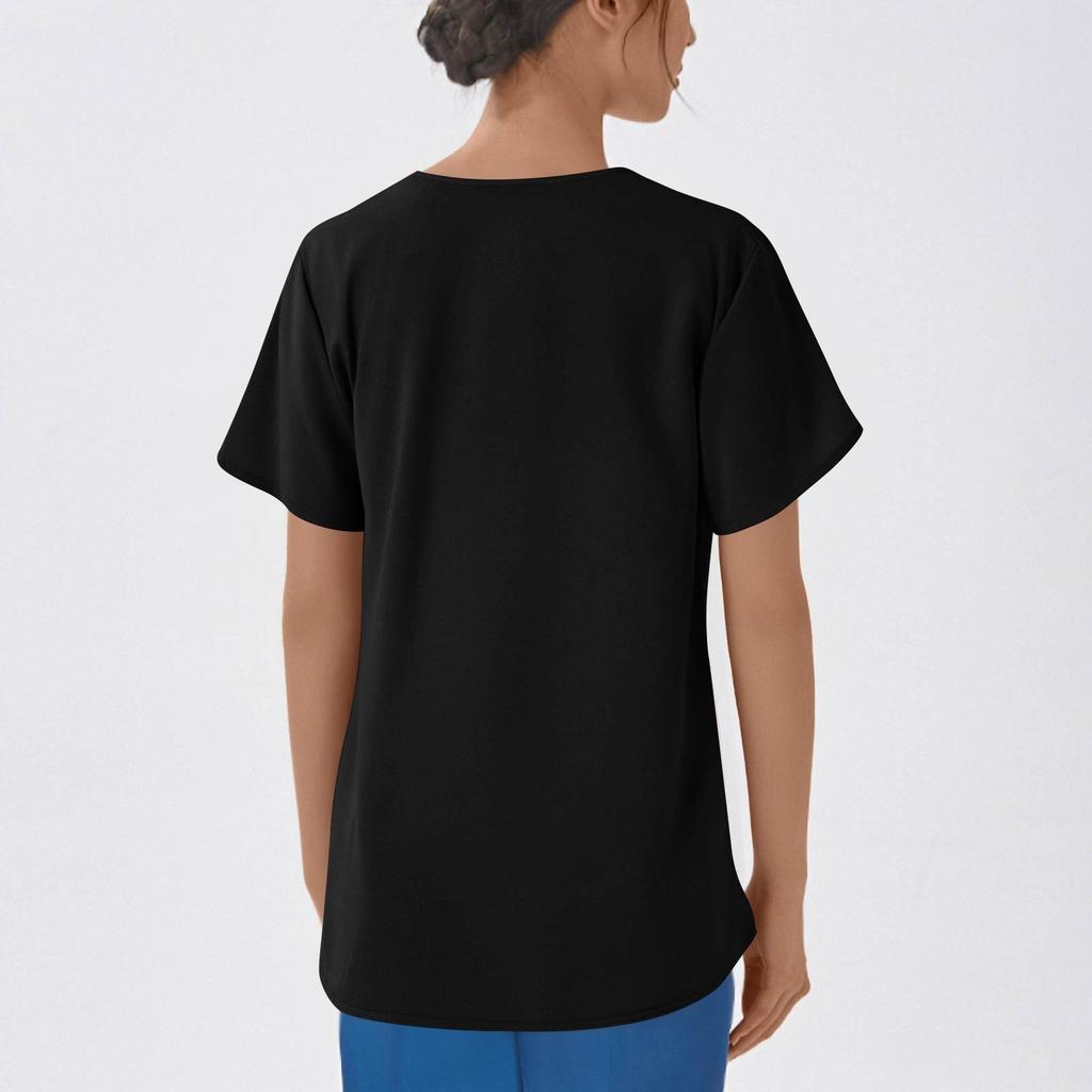 Women's V-neck Halloween Printed Short-sleeved Pocket Side-slit Protective Suit Top