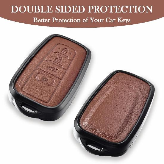 for Toyota Key Fob Cover with Keychain,  Aluminum Alloy and Leather Protection Key Case for 2018- Camry RAV4 Highlander Avalon C-HR Prius Corolla