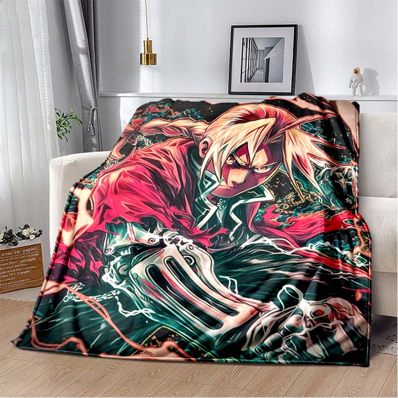 Fullmetal Alchemist Flannel Blanket, Edward Elric Red Coat Anime Print Soft Throw Blanket, Sofa Bedroom Home Decor Gift