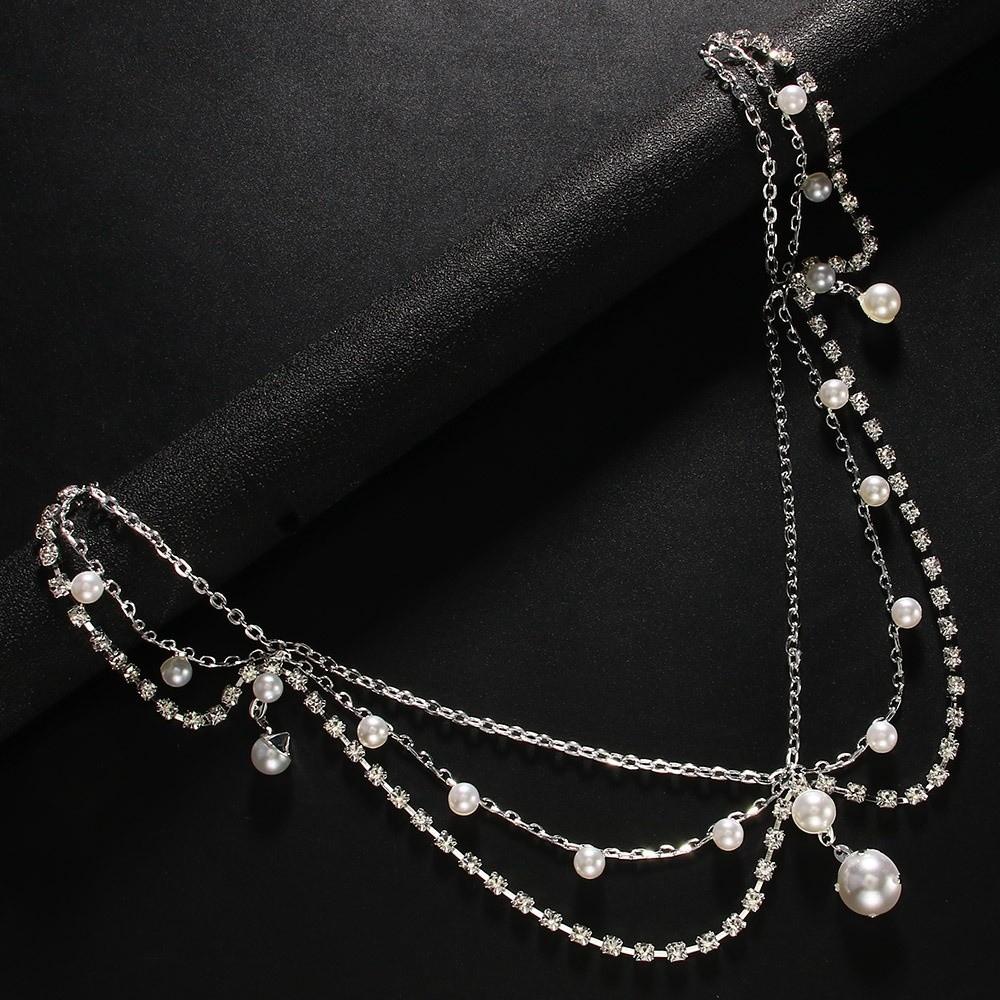 Full Rhinestone Head Chain Headpiece Pearls Tassel Crystal Meshes Headbands  Hair Accessories