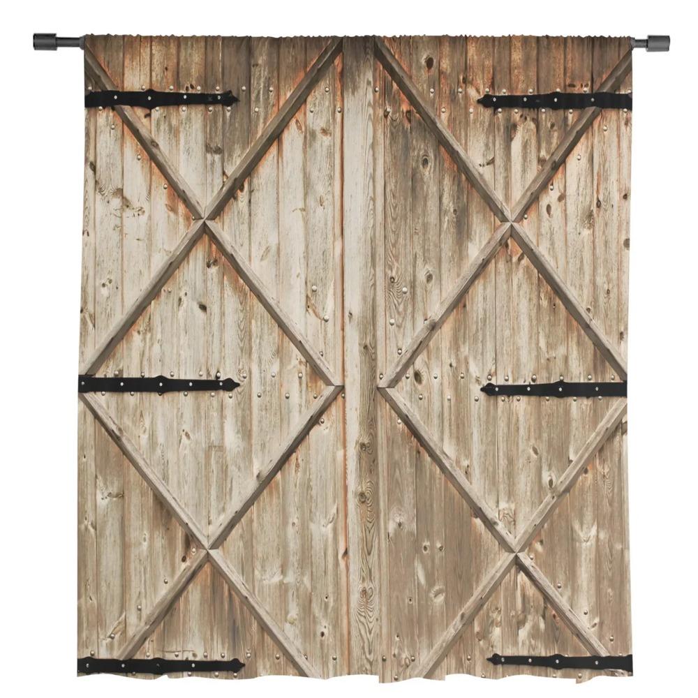 Scheunenholztür Bauernhof Vorhänge für Wohnzimmer Druck Transparenter Vorhang Schlafzimmer Fenster Sichtschutz Vorhangpaneele Jalousien Heimdeko