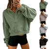 Women's Color Loose Fit Half Zip Button Long Sleeve Sweatshirt Top