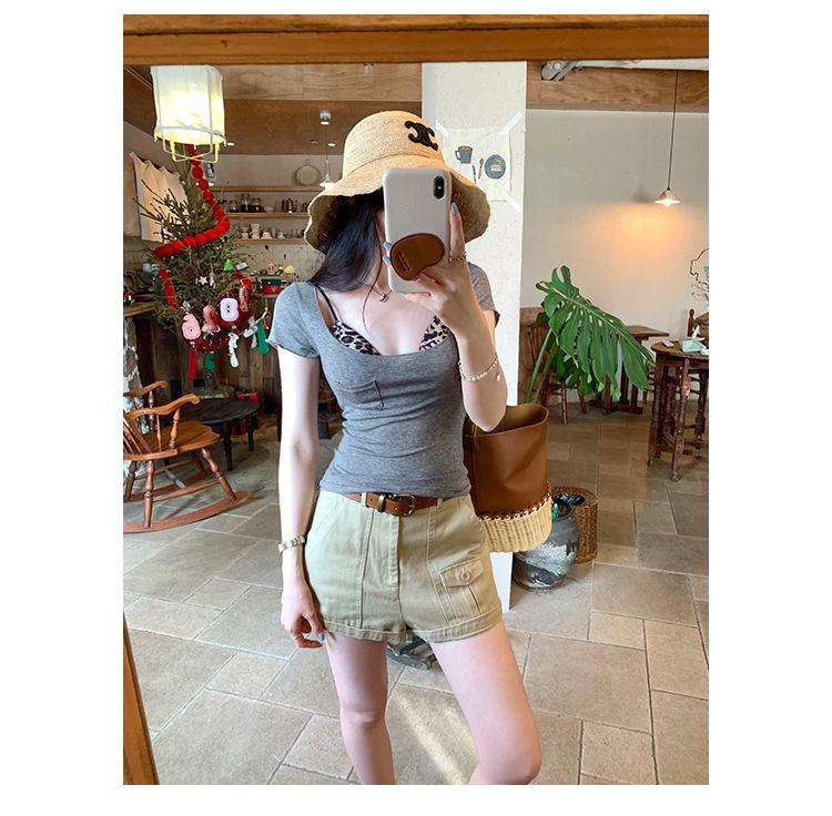 2026 Summer Korean Style Slim-Fit Wool T-Shirt for Women - Spicy U-Neck, Short-Sleeved, Sexy & Trendy