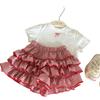 Korean Style 2025 Summer Girls' Bow T-shirt & Plaid Skirt Set