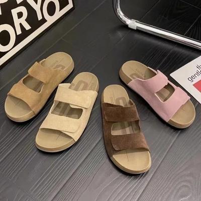2024 2024 Neue Hot Selling Slipper mit flachem Ausschnitt Offene Zehen Flache Damen-Slipper Lässig Einfarbig Bequeme Schuhe Zapatos Mujer