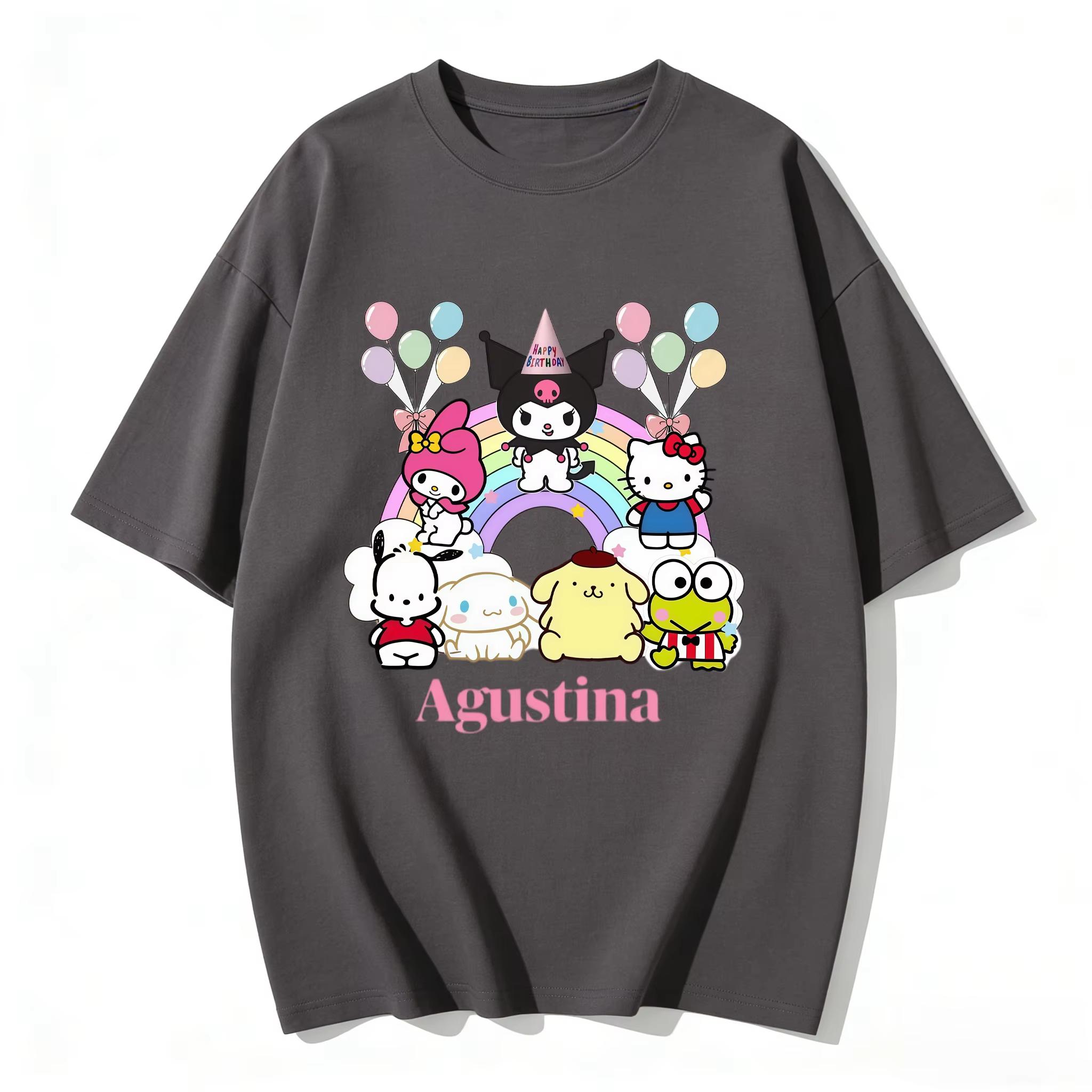 

2026 Новые персонажи Sanrio День Рождения Мультяшный Принт Футболка Семейные Парные Наряды Повседневная Футболка с Коротким Рукавом для Женщин Унисекс Детская Футболка S
