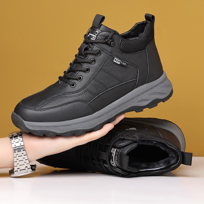 The first layer of cowhide winter new men's cotton shoes genuine leather velvet sports shoes wool casual shoes Northeast men's shoes