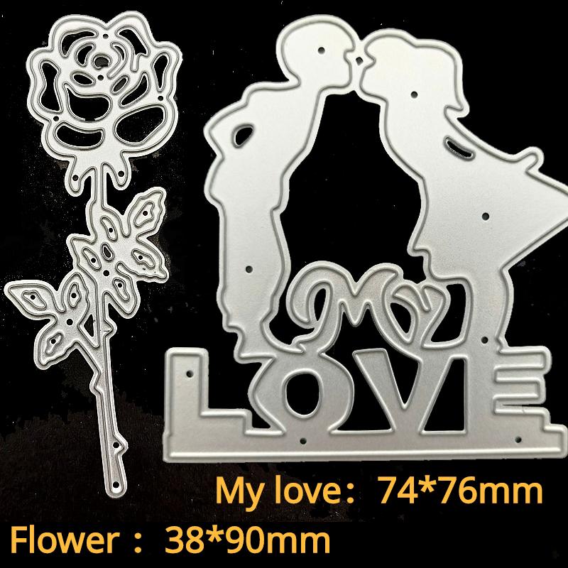 2pc Mixed  Love Letter and Flower Background Frame Metal Cutting Dies Stencils for DIY Scrapbooking Decorative Embossing Handcraft Template