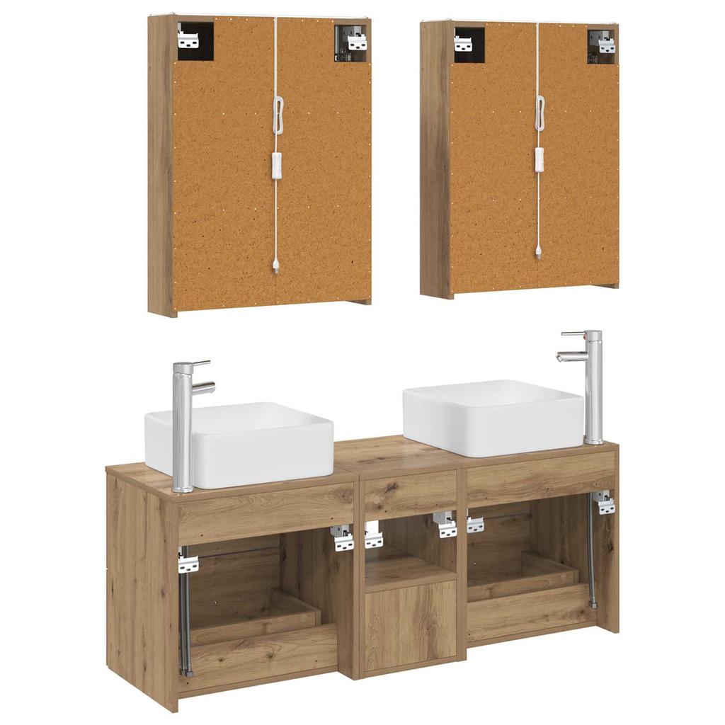 5 Piece Bathroom Furniture Set Artisan Oak Engineered Wood & Glass