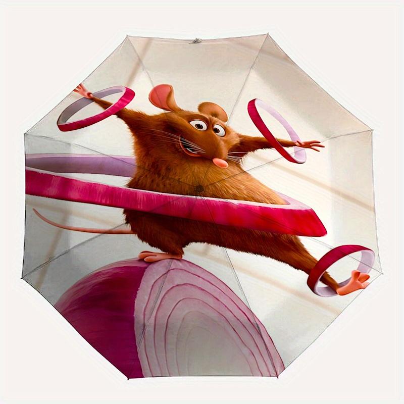 Disney Ratatouille Automatic Open/Close Umbrella - Cute Umbrella with Cute Design, Portable 3-Fold Compact Umbrella for Men & Women, Valenti