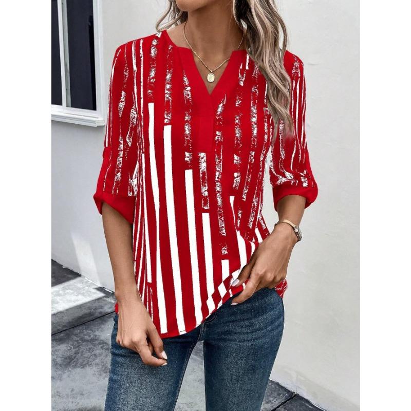 Women's Summer T-shirt Double Patchwork Color Clash Positioning Flower Shirt Short Sleeve Top