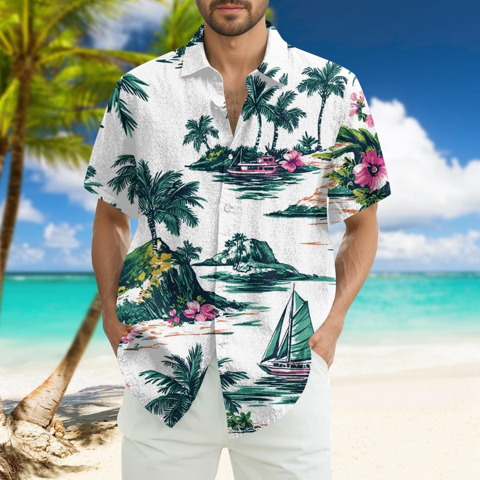 

Мужская модная свободная гавайская принтованная пляжная рубашка с коротким рукавом L армия зеленый