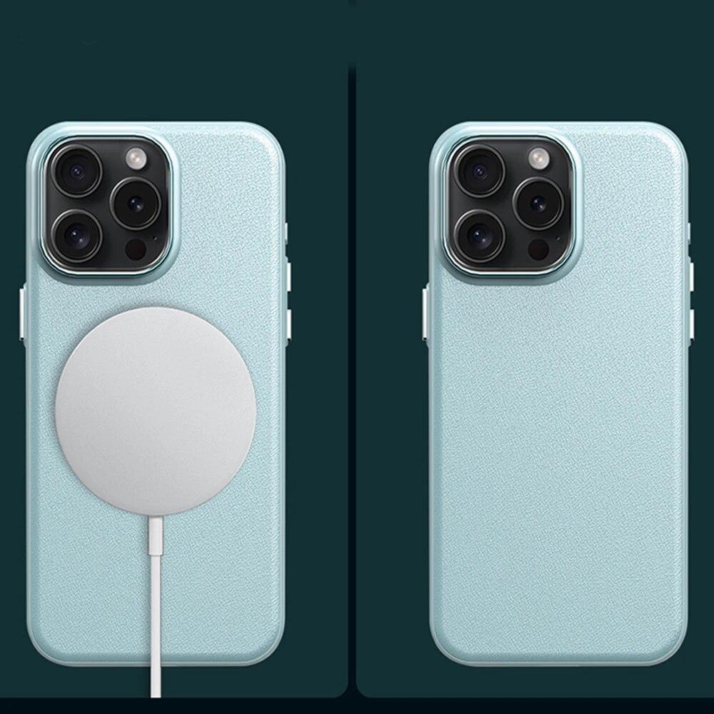 For Magsafe PU Business Leather Phone Case for IPhone 14 12 13 15 Pro Max Camera Lens Protection Shockproof Bumper Back Cover