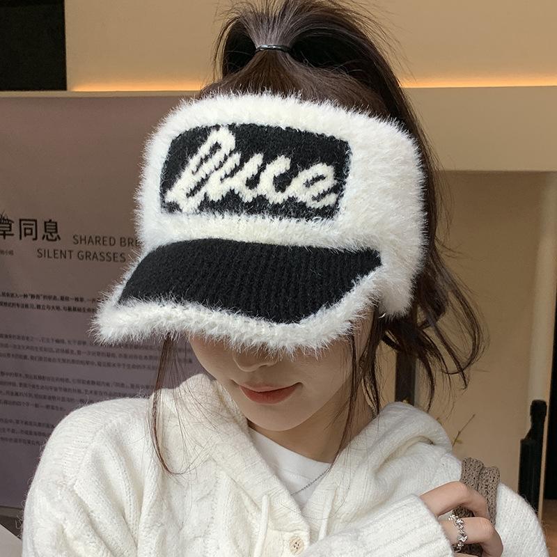 Plush Cold Protection Ear Protection Empty Top Hat Women's Autumn and Winter Riding Warm Ponytail Cap Knitted Hat