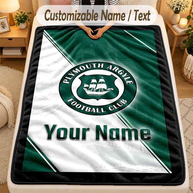 Flanel Battaniye Plymouth Argyle FC Özel İsim Yazısı Kişiselleştirilmiş Yumuşak Sıcak Atkı Battaniye Ev Dekorasyonu Hediye