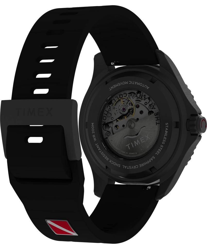 TIMEX Tiburn TW2W21100 Automatic Watch Black Dial 200m Water Resistant Stainless Steel Rubber