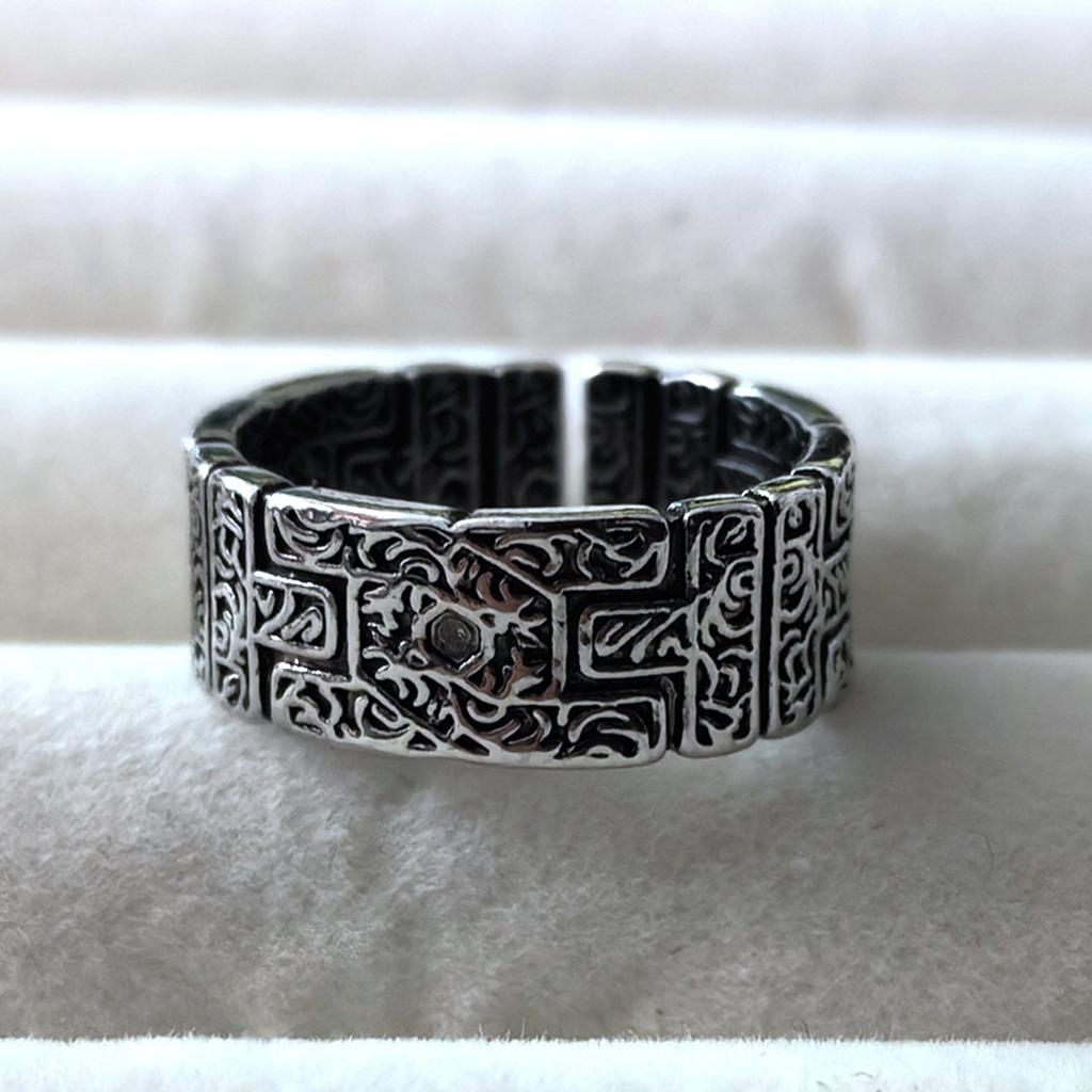 Antique Style Retro Chinese Grass Pattern Ring Women's Braided Ring Trendy Men's Open Ring