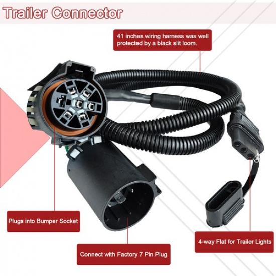 4 PIN TO 7 Way Trailer Tow Light Wire Harness Connector For Ram 1500 2500 3500
