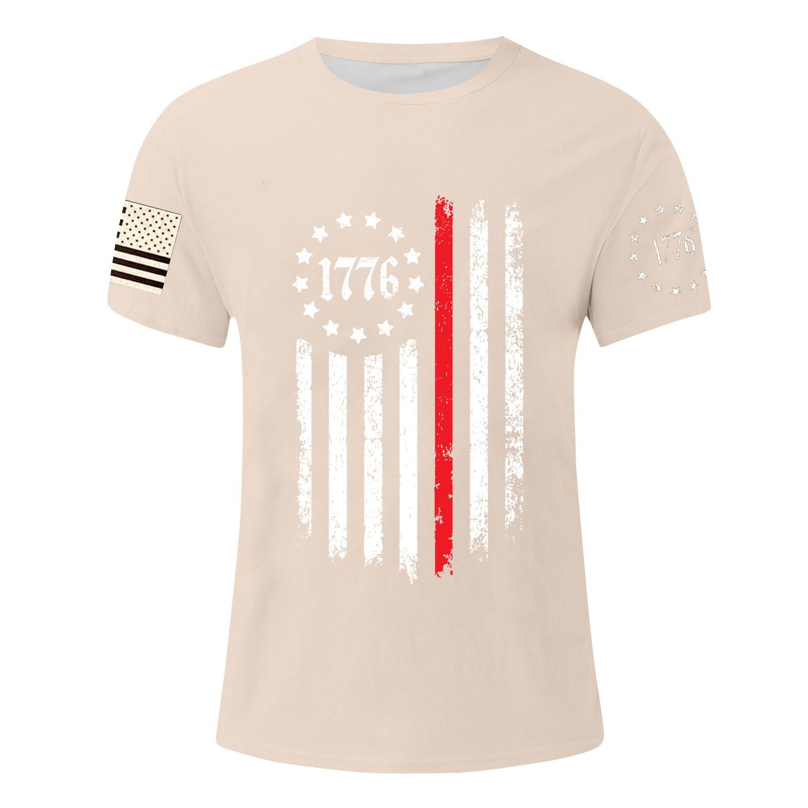 

Мужская футболка с принтом ко Дню независимости, мужской свободный повседневный топ с короткими рукавами L бежевый