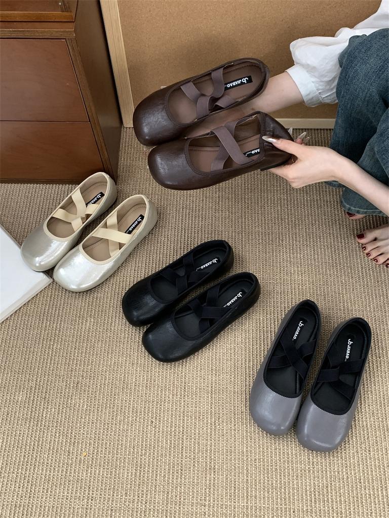 Retro runder Kopf Nische Kreuzband Ballett flacher Mund Einzelne Schuhe Damen 2025 Herbst neu Französische Mary Jane Schuhe
