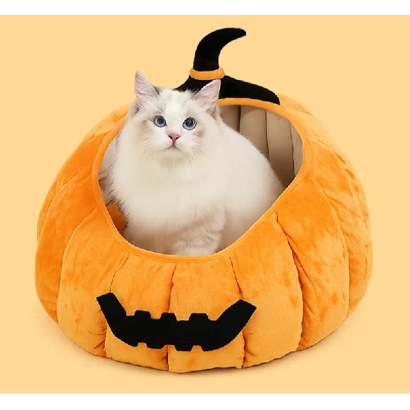 2026 Fall and Winter New Pet Cat Bed Halloween Pumpkin Bed Thickened Comfortable and Warm Sofa Dog Bed Pet Supplies