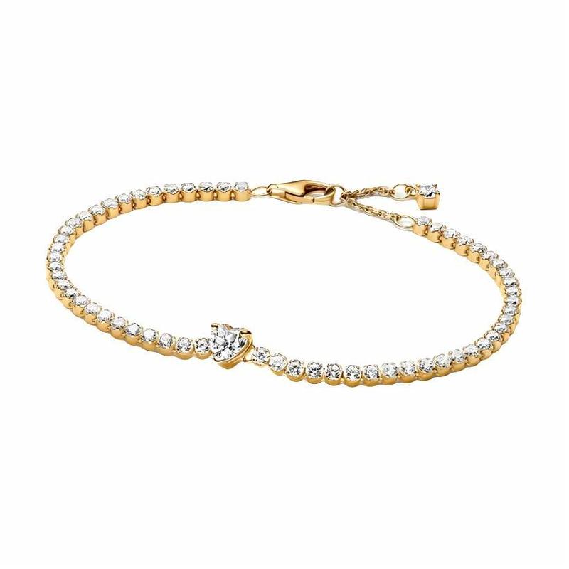 Pandora Heart-shaped Tennis Pavé Pavé Alloy Synthetic Cubic Zirconia Gold-plated, Copper, Silver Bracelet Women's Gold 560041C01