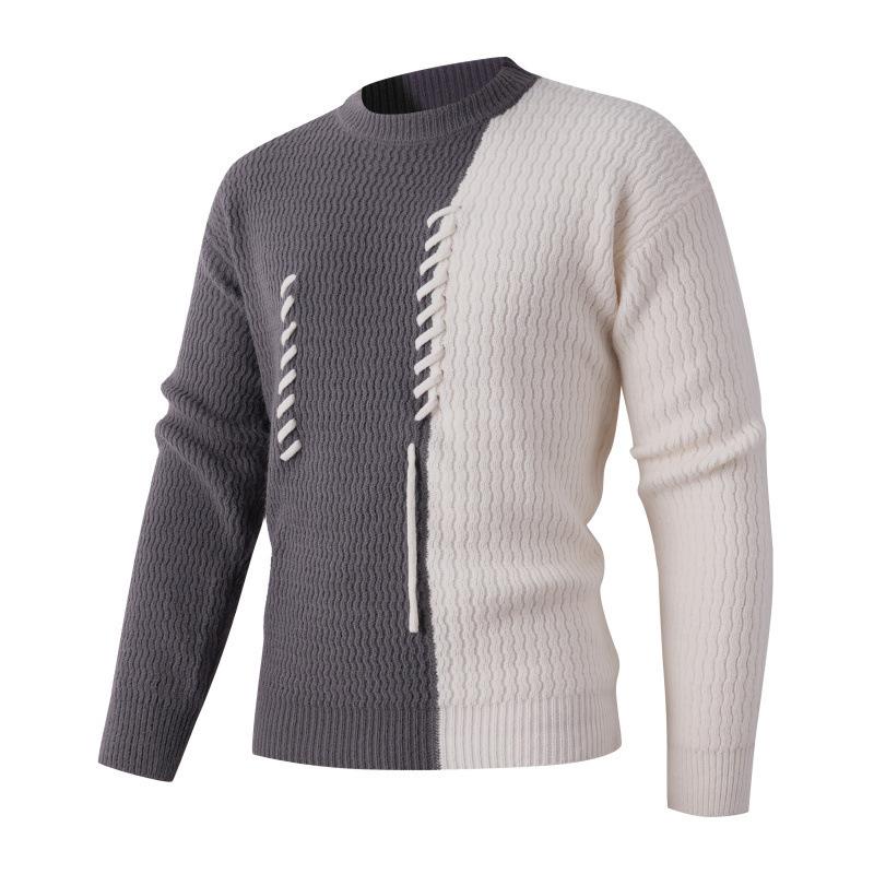 Men S Spliced Thick Knitted Pullover Casual Winter Sweater